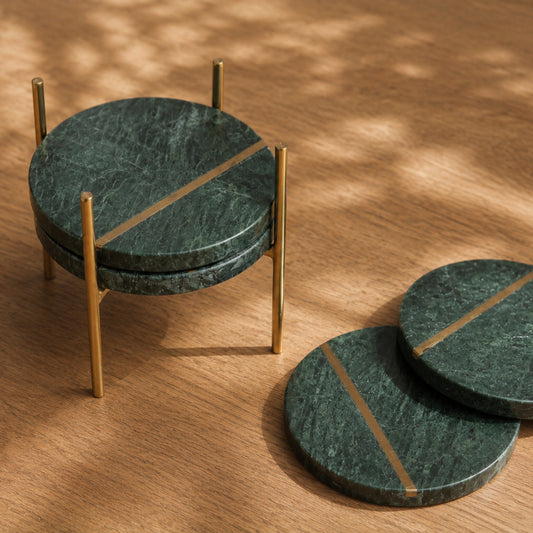 Green Marble Inlay Coaster - Set of 4