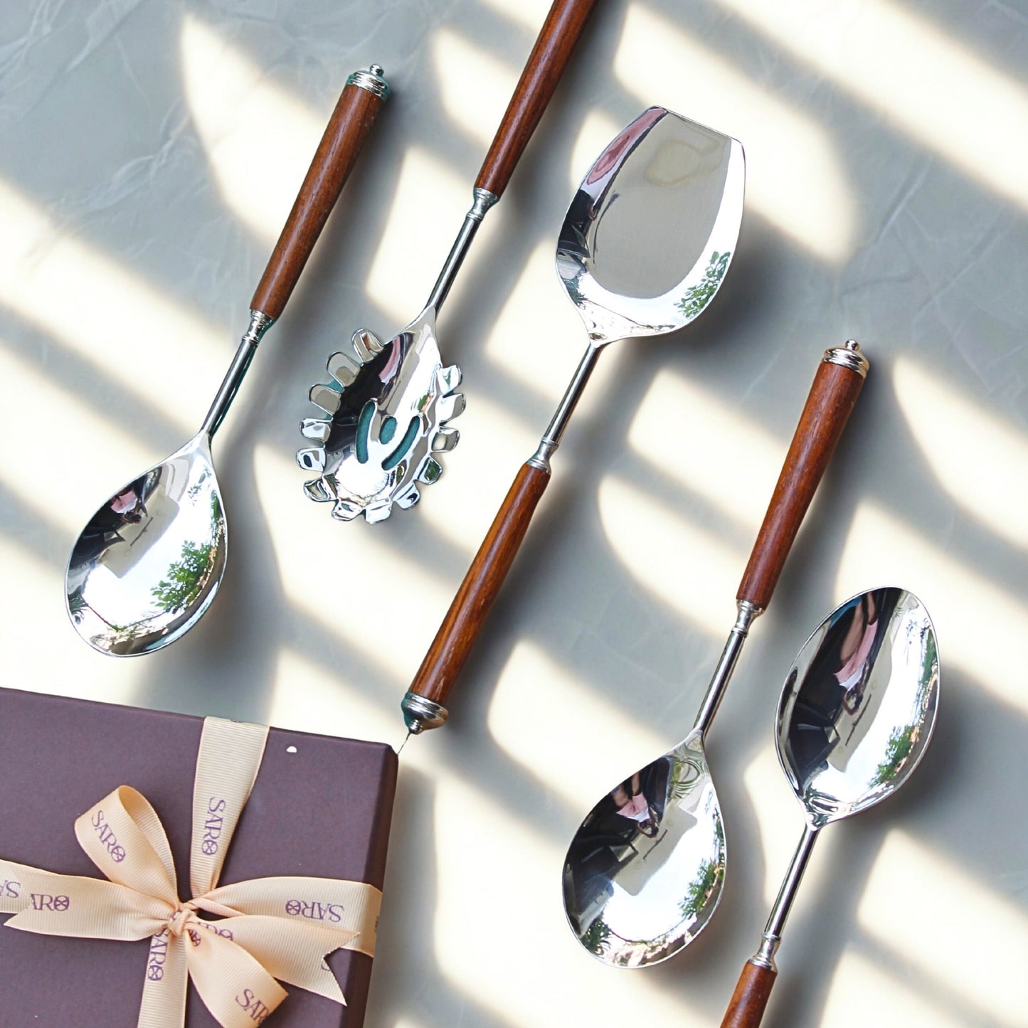 Wood & Steel Serving spoons (set of 6)