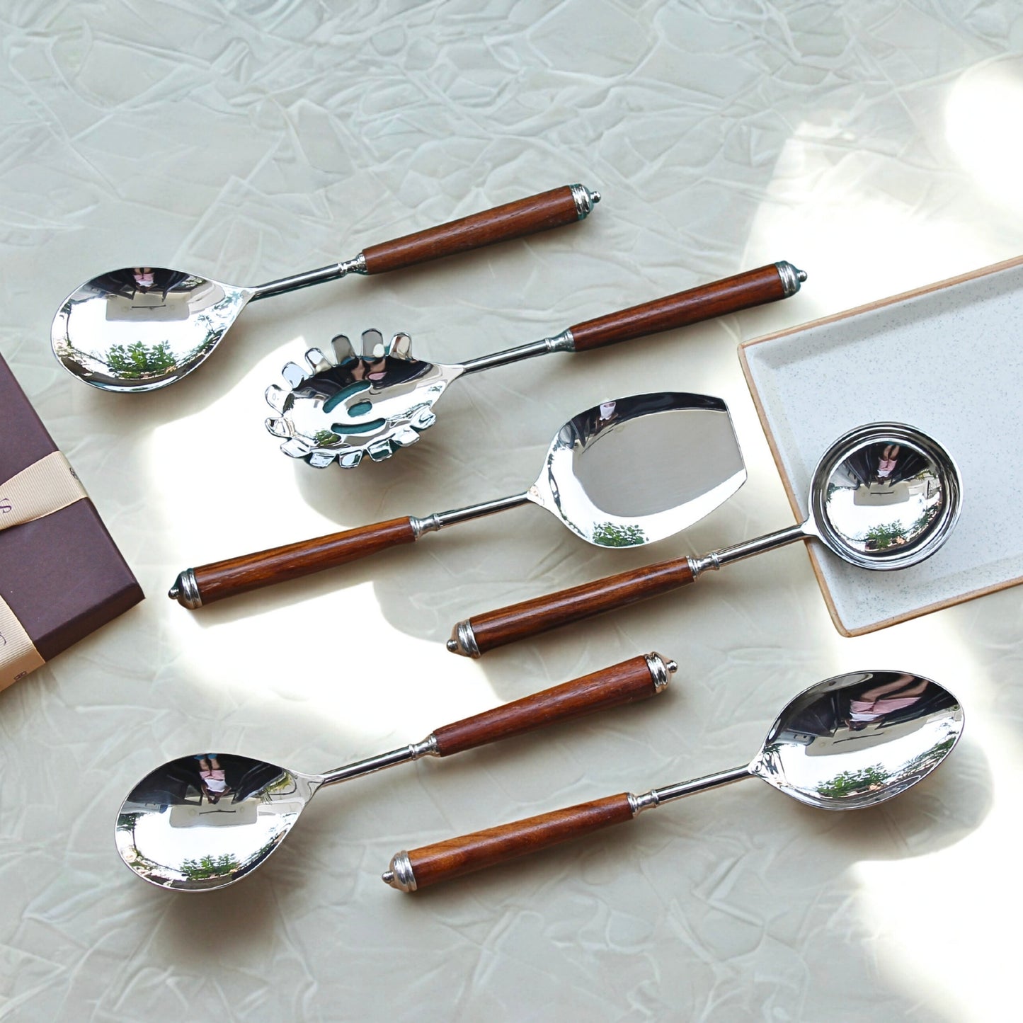 Wood & Steel Serving spoons (set of 6)