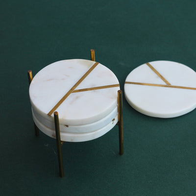White Marble Inlay Coaster - Set of 4