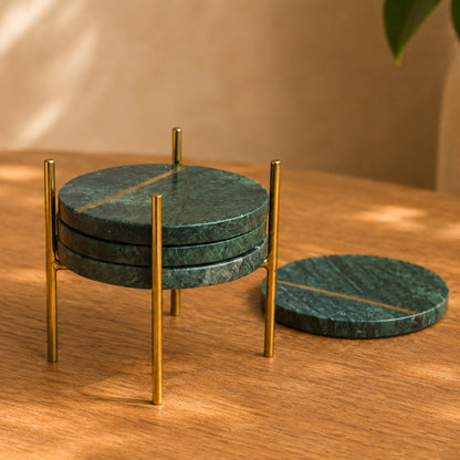 Green Marble Inlay Coaster - Set of 4
