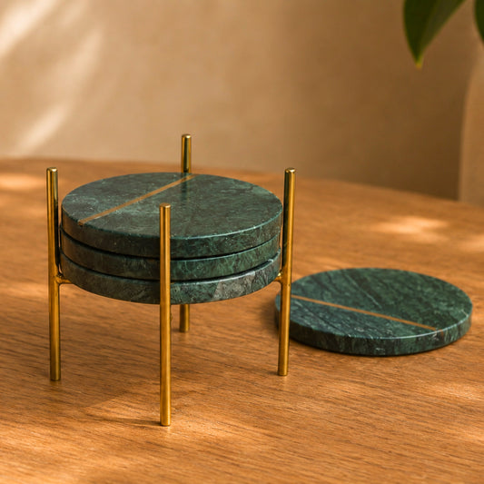 Green Marble Inlay Coaster - Set of 4