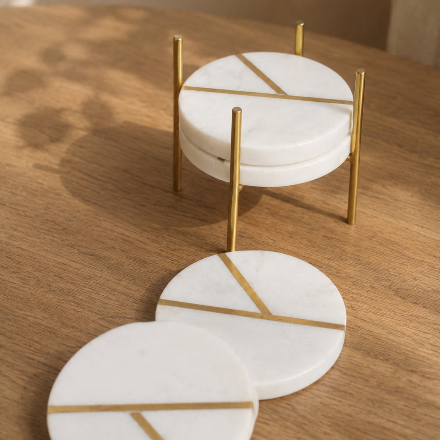 White Marble Inlay Coaster - Set of 4