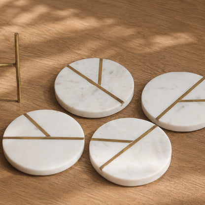 White Marble Inlay Coaster - Set of 4