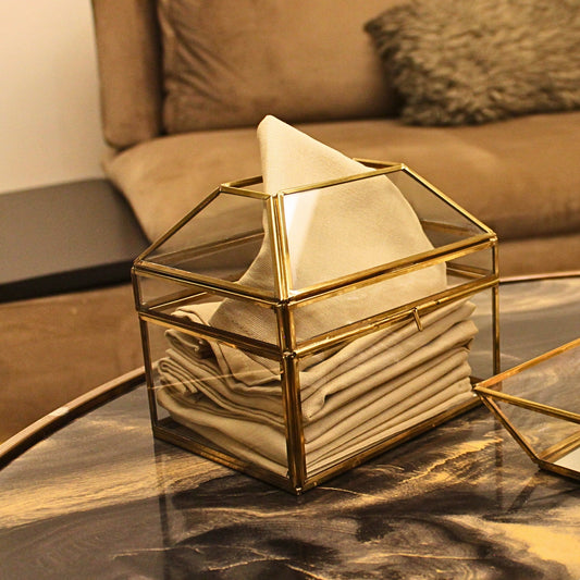 Tissue Box - Brass and Glass