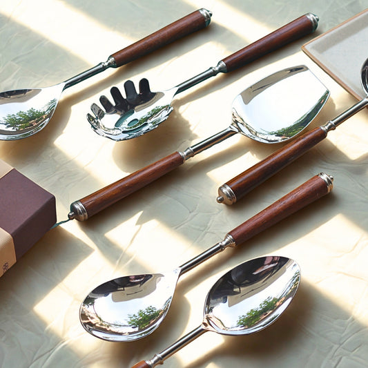 Wood & Steel Serving spoons (set of 6)