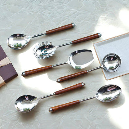 Wood & Steel Serving spoons (set of 6)